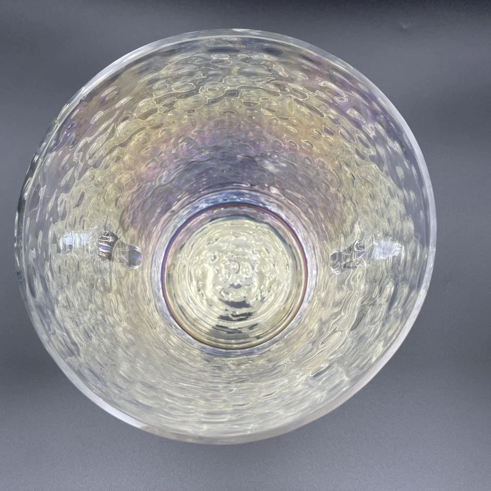 Anthropologie Zaza Iridescent Hammered Glass Ice Bucket Scroll Handles 8.5in H